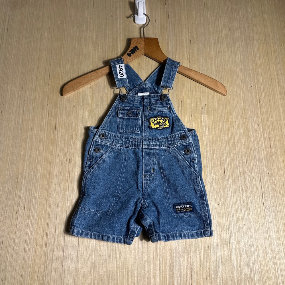 Vintage Carters Watch the Wear Overalls Kids 12M Blue 90s Shortalls Denim Bibs